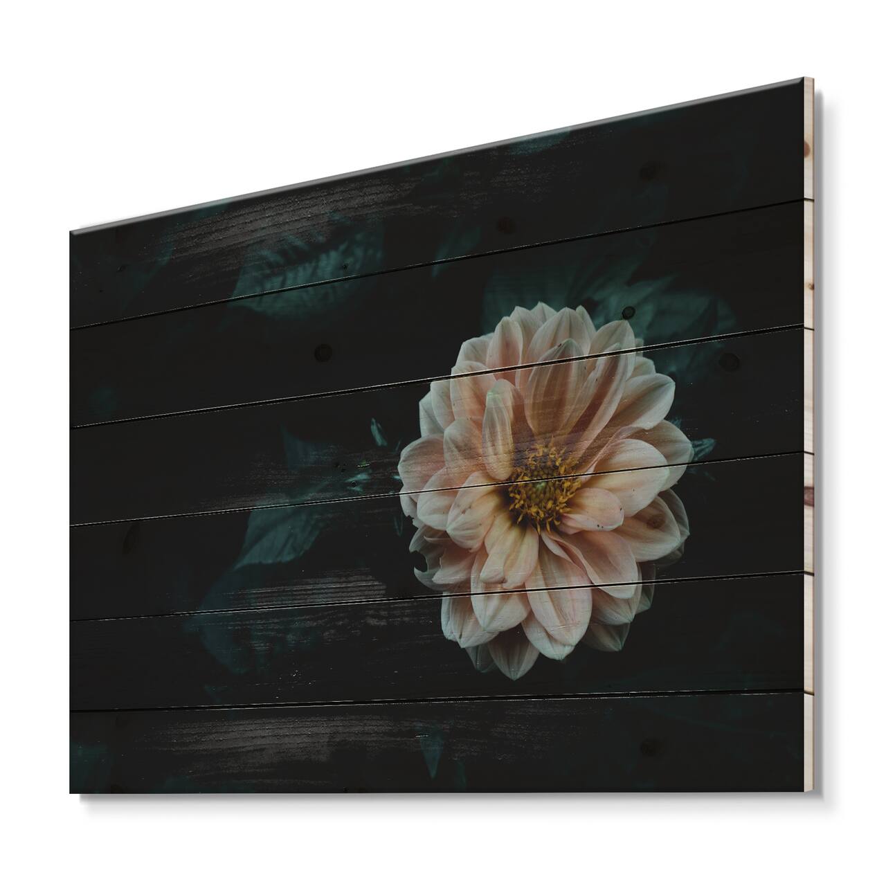 Designart - Blooming Yellow Flower In Evening Garden - Traditional Print on Natural Pine Wood